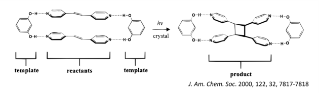 A resorcinol-based template can be used to direct the photodimerization of alkenes within an organic crystal
